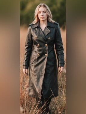 Avanti Black Trench Coat with Gold Buttons Size Small